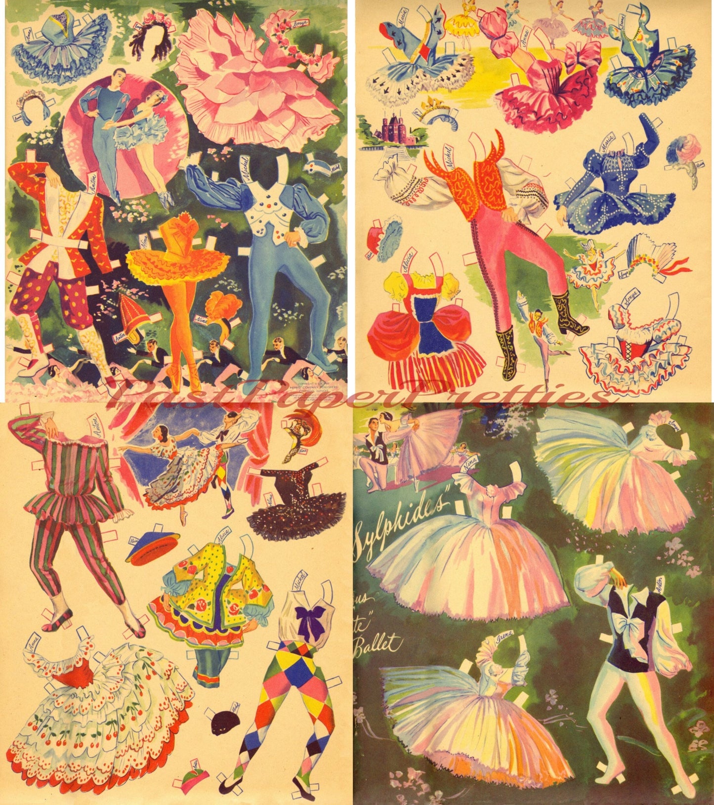 Vintage Paper Dolls Ballet Dancers c. 1947 Printable PDF Instant Digital Download 8 Stage Performers Theatrical Dancers Clip Art