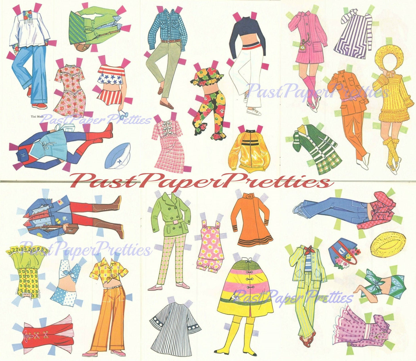 Vintage Paper Dolls Tini Mods c. 1968 Printable PDF Instant Digital Download Cute Groovy Hippie Mod Fashions Clip Art