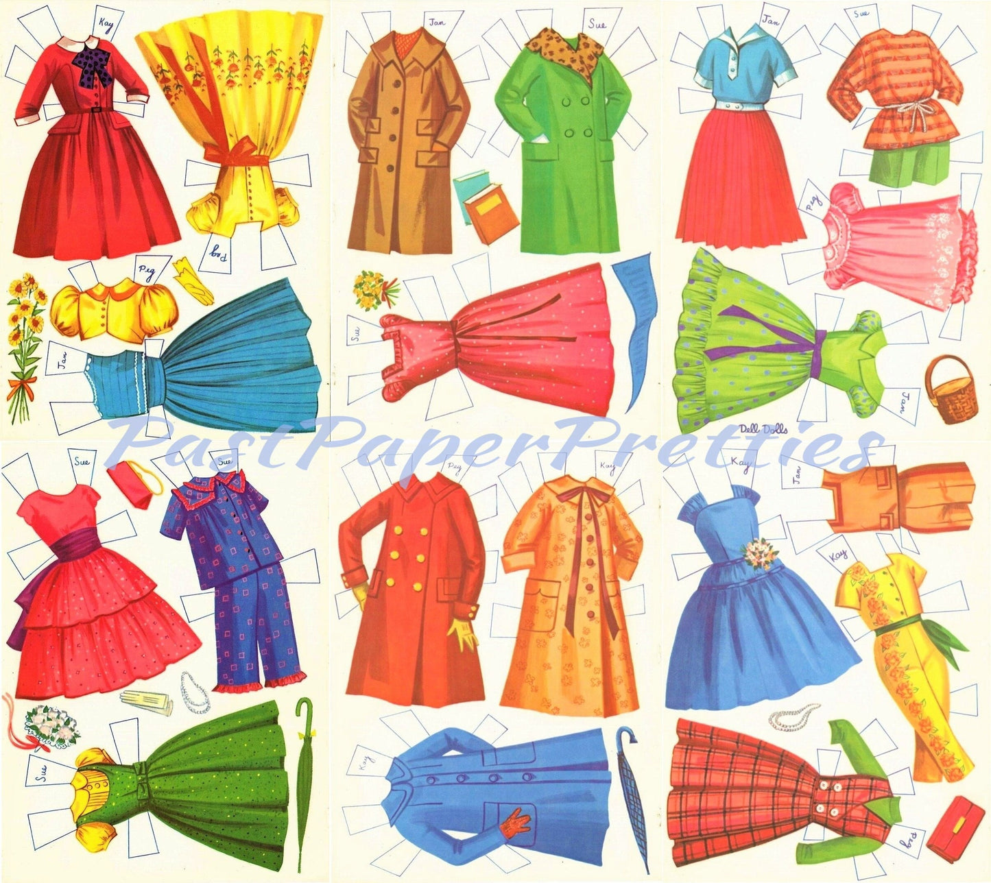 Vintage Paper Dell Dolls Printable PDF Instant Digital Download 4 Pretty Girls Friends and Sixties Wardrobe Clip Art