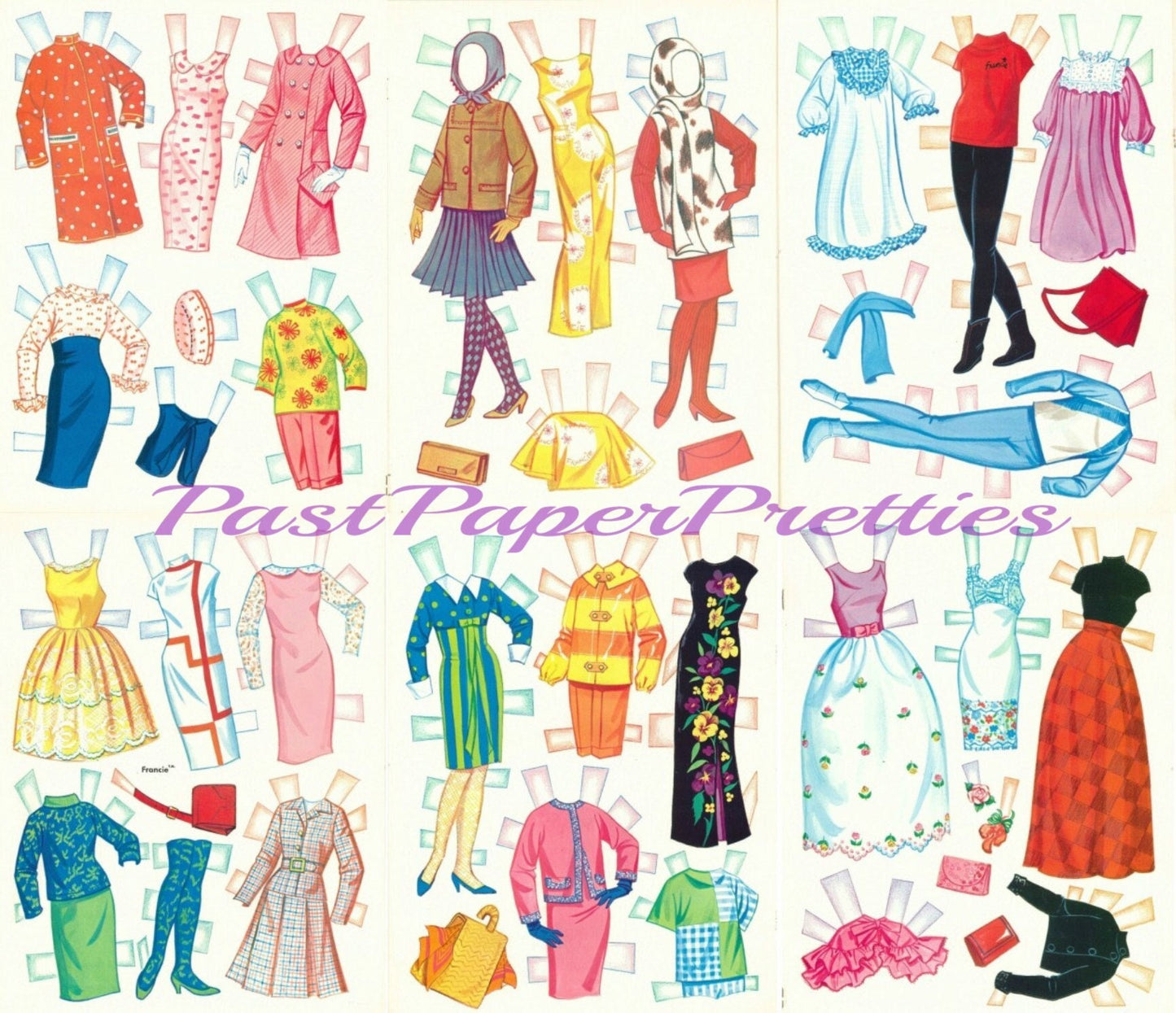 Vintage Paper Dolls Meet Francie c. 1966 Printable PDF Instant Digital Download Cute Childhood Toy Fashion Doll Clip Art Z1