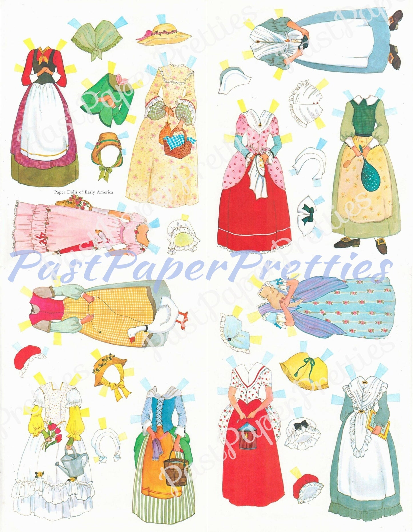 Vintage Paper Dolls of Early America Cute Frontier Prairie Girls c. 1975 Printable PDF Instant Digital Download Pioneer Dolls Clip Art