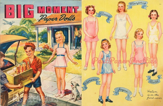 Vintage Paper Dolls Big Moment c. 1943 Young Girls Birthday Party Printable PDF Instant Digital Download Pretty School Friends Clip Art