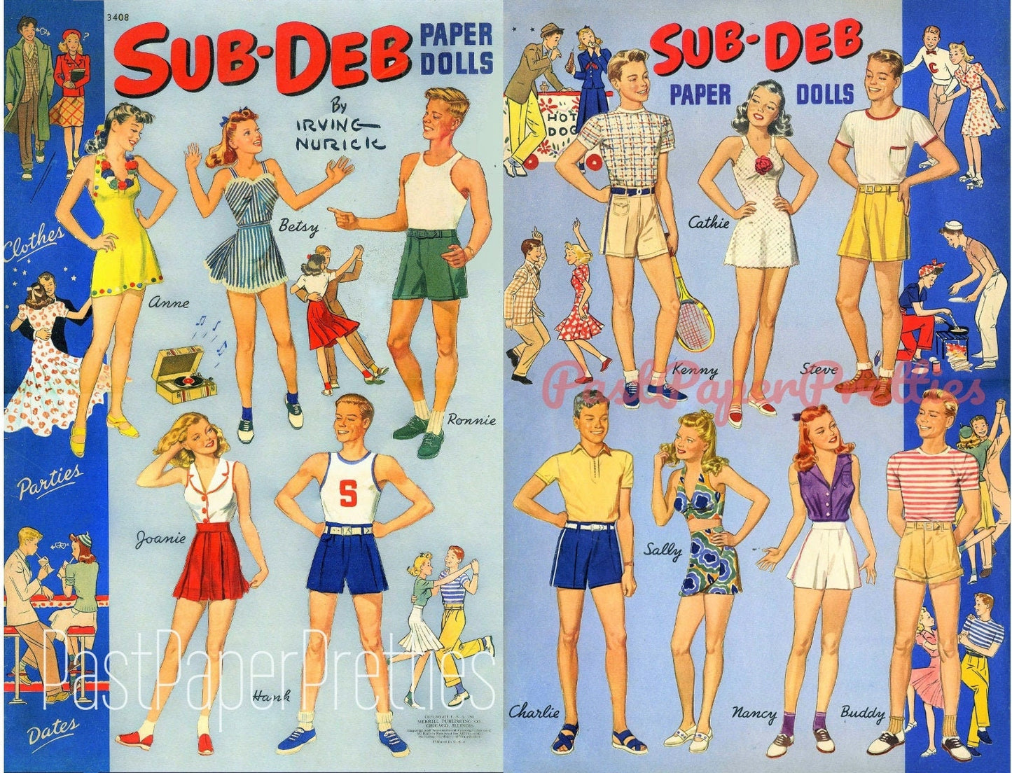 Vintage Paper Dolls Sub Debs Teenage Life c. 1941 Printable PDF Instant Digital Download 12 Young Teens School Dating Clip Art