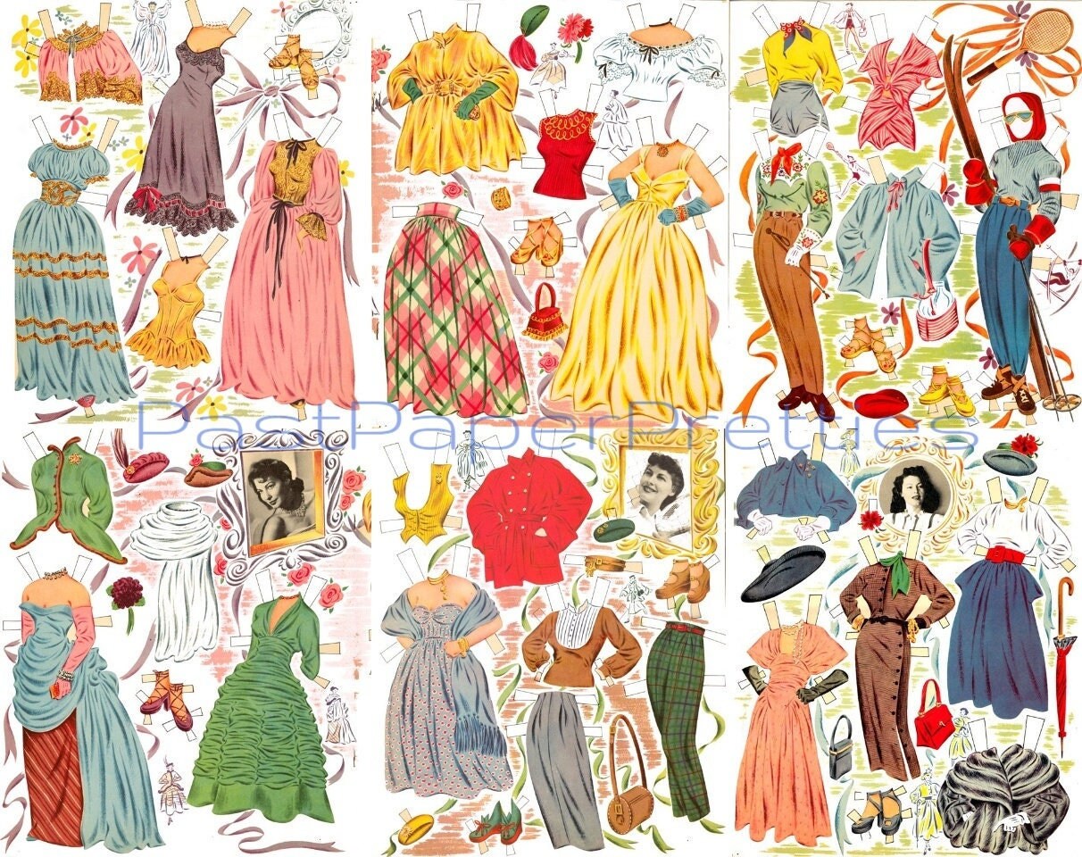 Vintage Paper Dolls Ava Gardner Movie Star c. 1940s Printable PDF Instant Digital Download Hollywood Actress Starlet Doll Clip Art