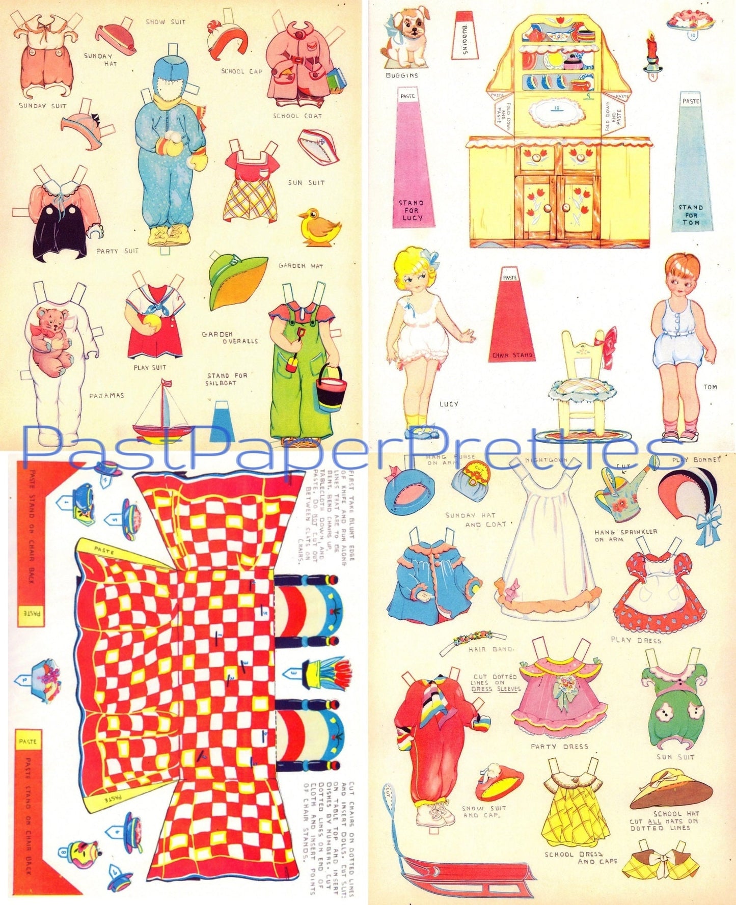 Vintage Paper Dolls Housekeeping With The Kuddle Kiddies c. 1936 PDF Printable Instant Digital Download Cute Kitsch Doll House Furniture