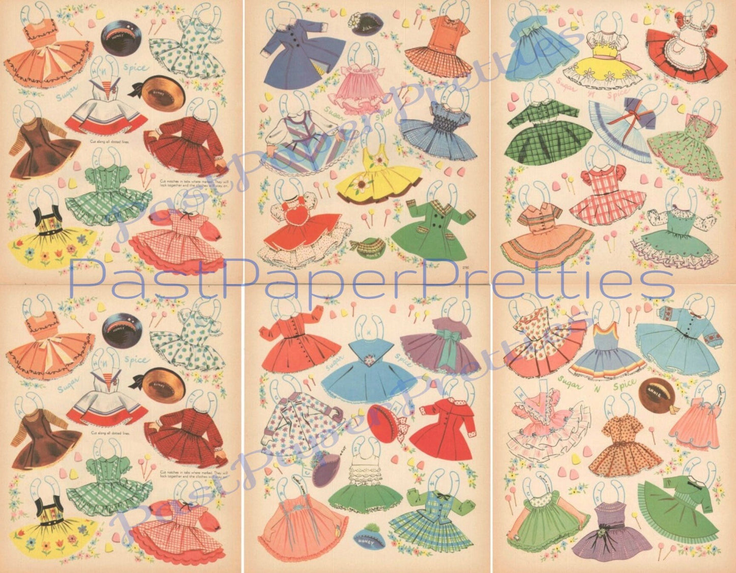 Vintage Paper Dolls Sugar n Spice c. 1959 Printable PDF Instant Digital Download 6 Pretty Petticoat Girls Clip Art