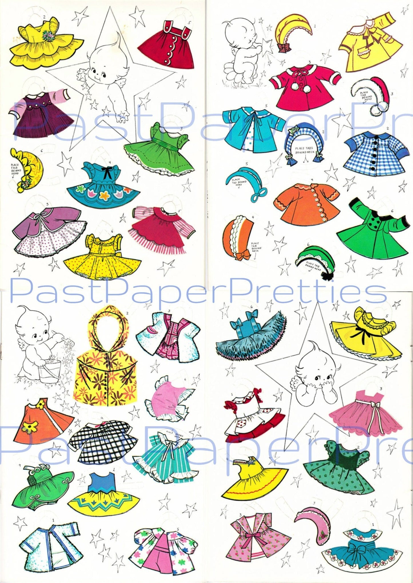 Vintage Paper Dolls Kewpies in Kewpieville Retro 1966 Printable PDF Instant Digital Download Cutie Cupies Clip Art JPEG