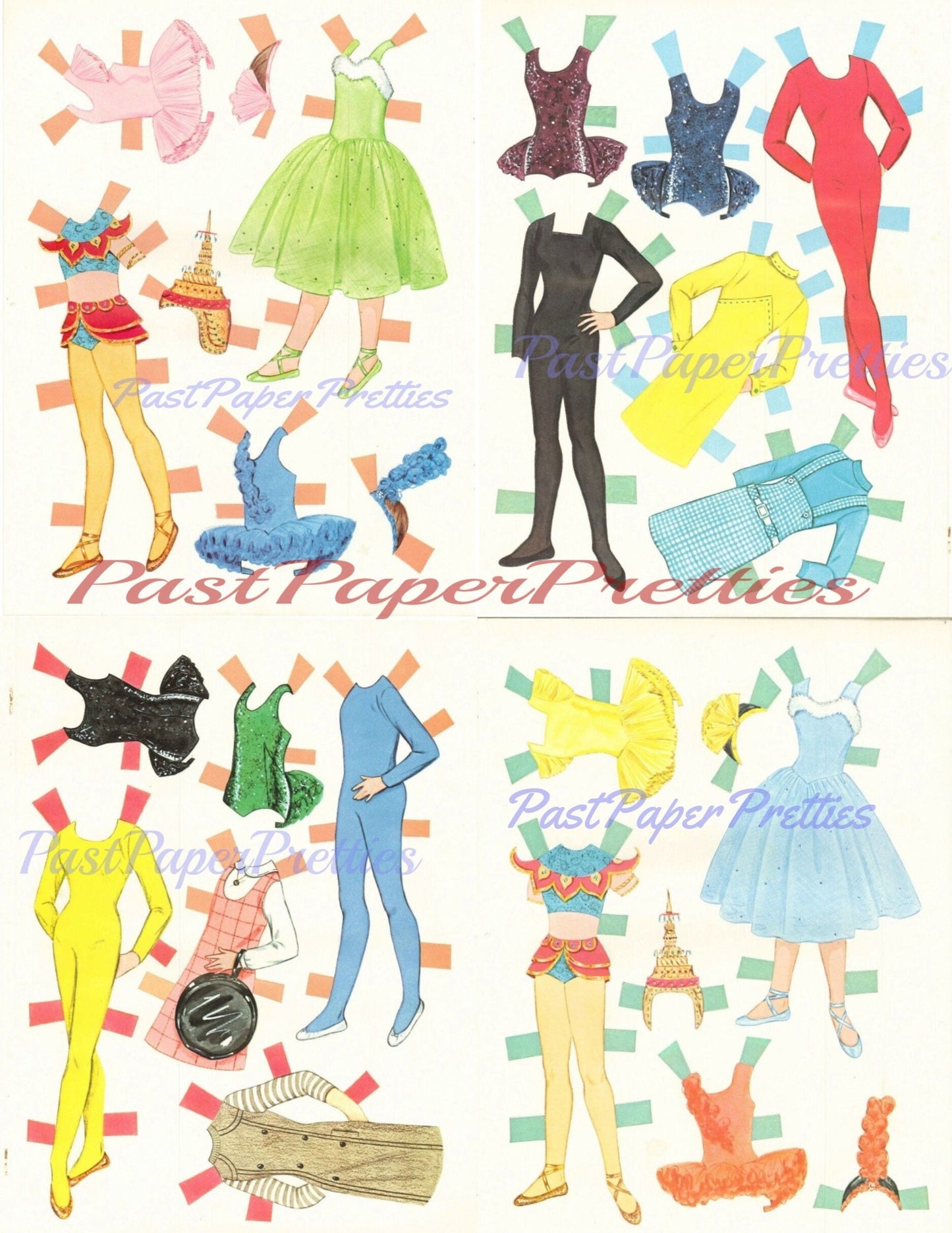 Vintage Paper Dolls The Ballerinas 1967 PDF Printable Instant Digital Download 4 Cute Ballet Dancers and Outfits Clip Art