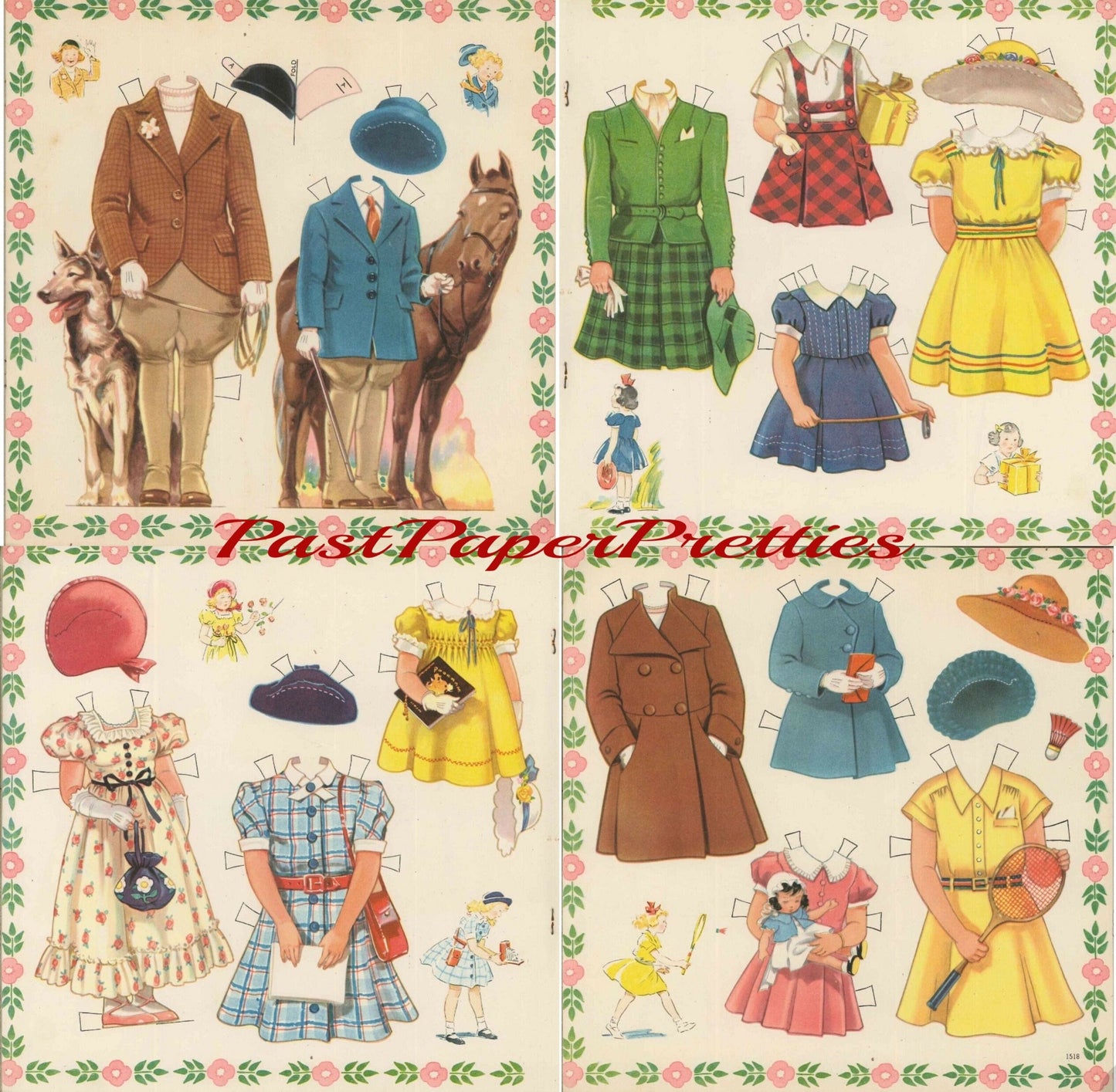 Vintage Paper Dolls Four Cousins 1941 PDF Printable Instant Digital Download Cute Kitsch Girls Darling Outfits Clip Art