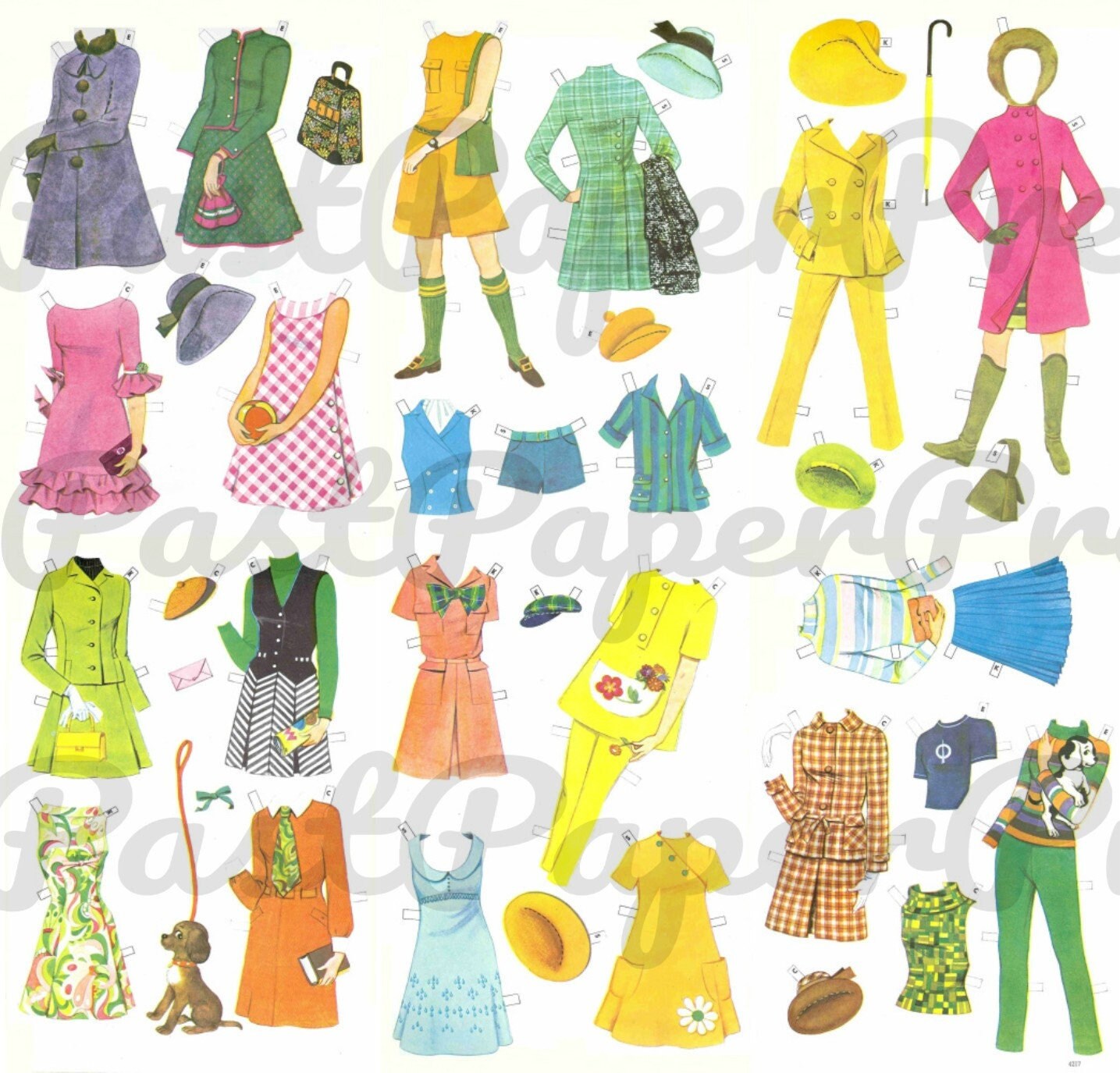 Vintage Paper Dolls Shamrock Girls c. 1960s Printable PDF Instant Digital Download St. Patricks Day Cute Kitsch Irish Girls Clipart