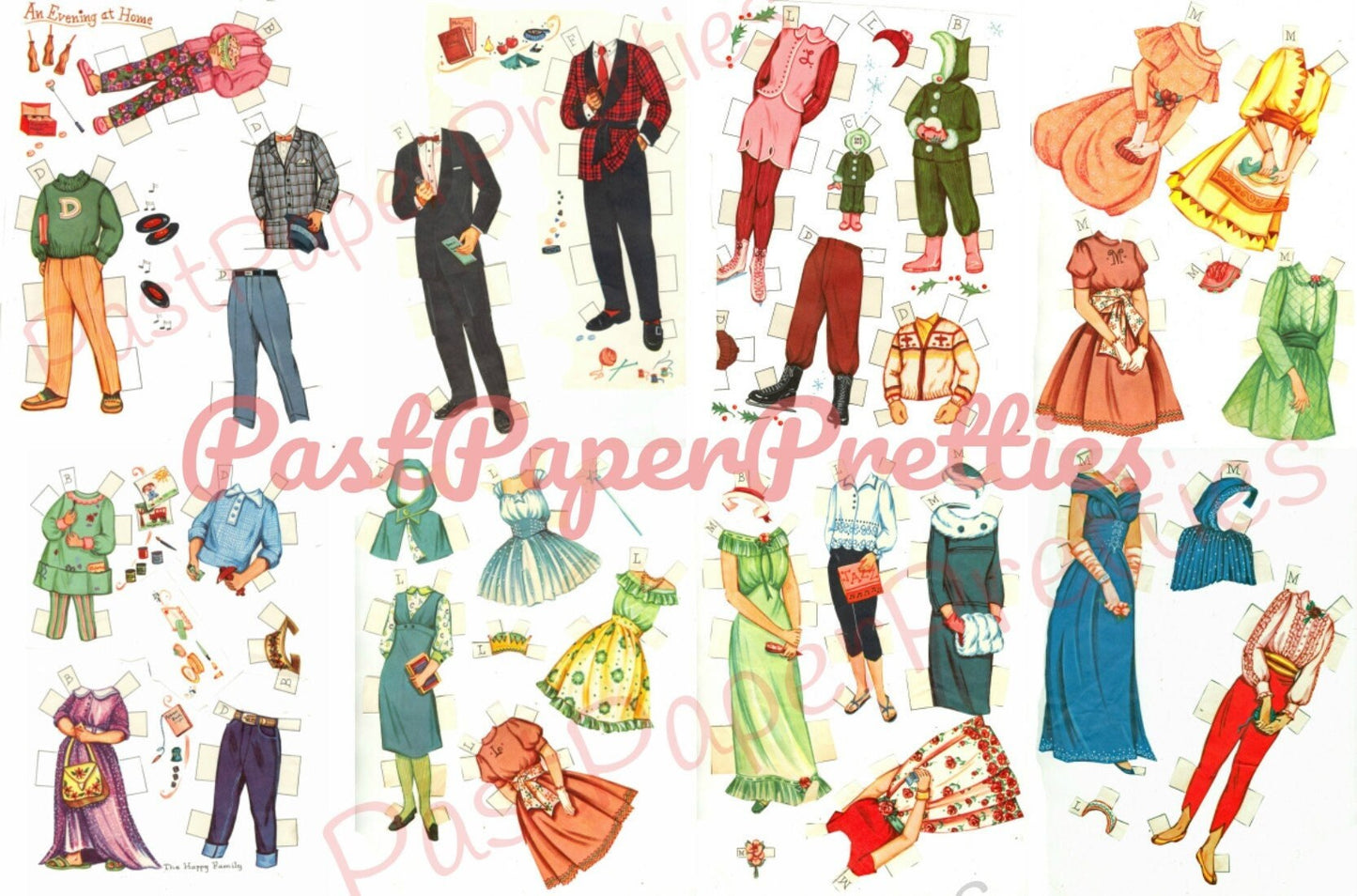 Vintage Paper Dolls The Happy Family c. 1960 Printable PDF Instant Digital Download Family Doll House Playset Clip Art