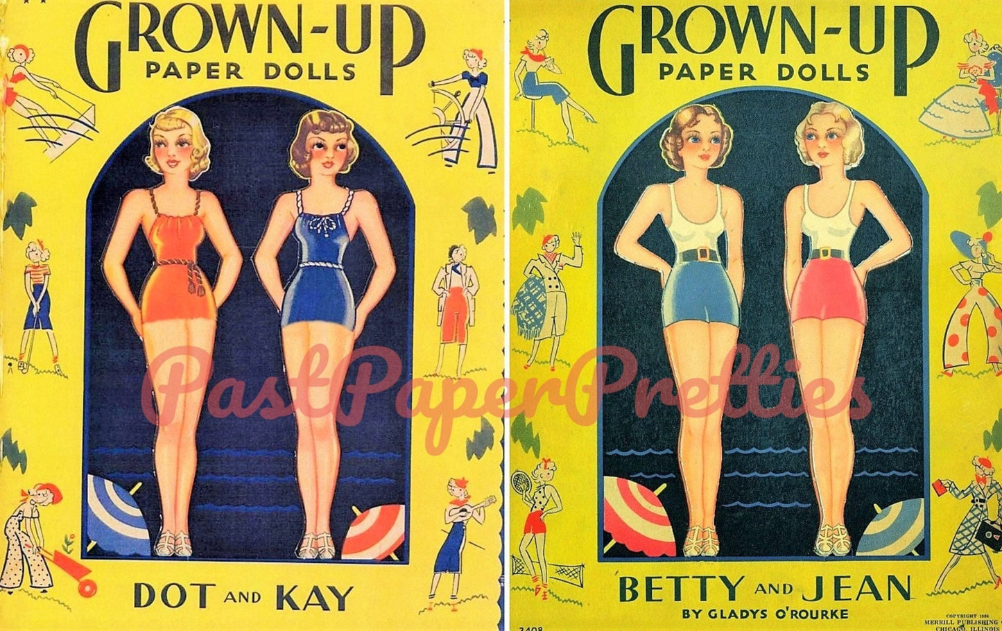 Vintage Grown-Up Paper Dolls Dot Kay Betty Jean 1936 Printable PDF Instant Digital Download 4 Pretty Ladies & Clothing Clip Art