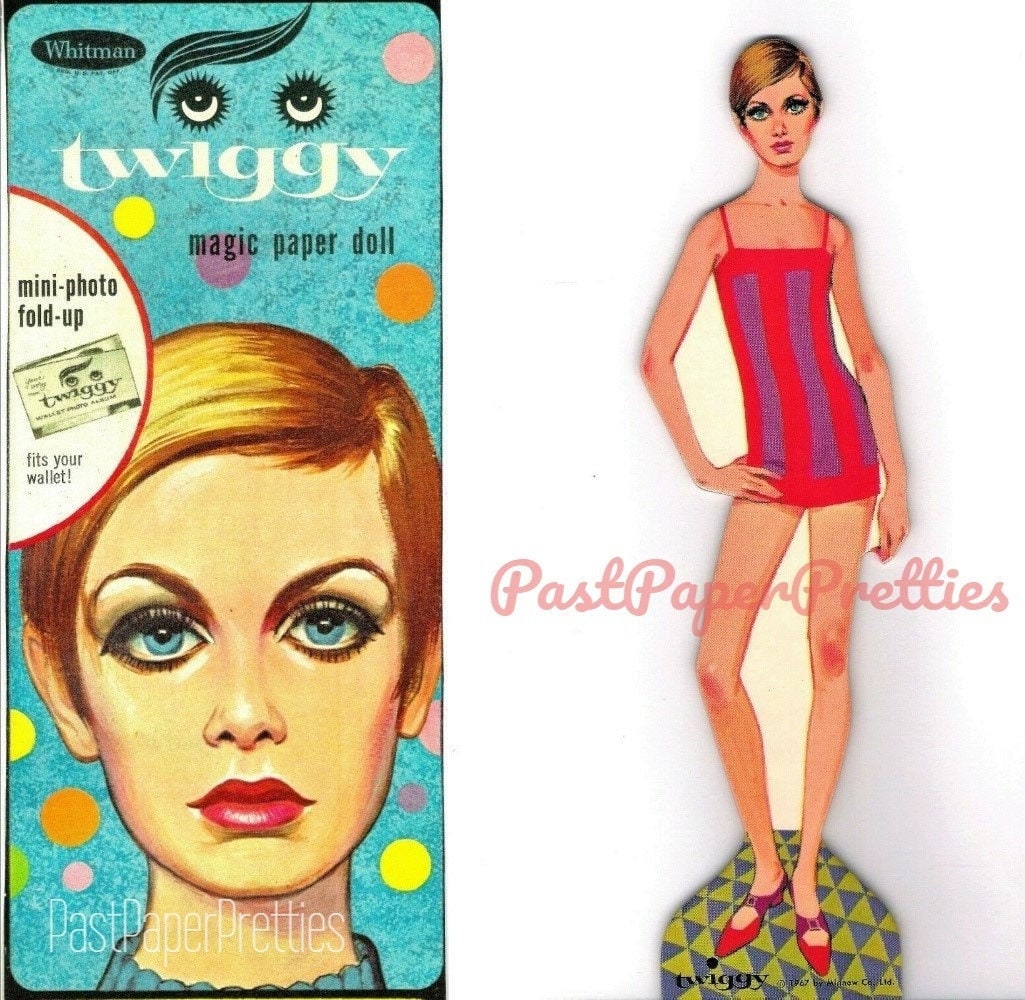 Vintage Paper Dolls Twiggy c. 1967 Printable PDF Instant Digital Download Sixties Fashion Model and Mod Clothing Clip Art