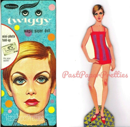 Vintage Paper Dolls Twiggy c. 1967 Printable PDF Instant Digital Download Sixties Fashion Model and Mod Clothing Clip Art