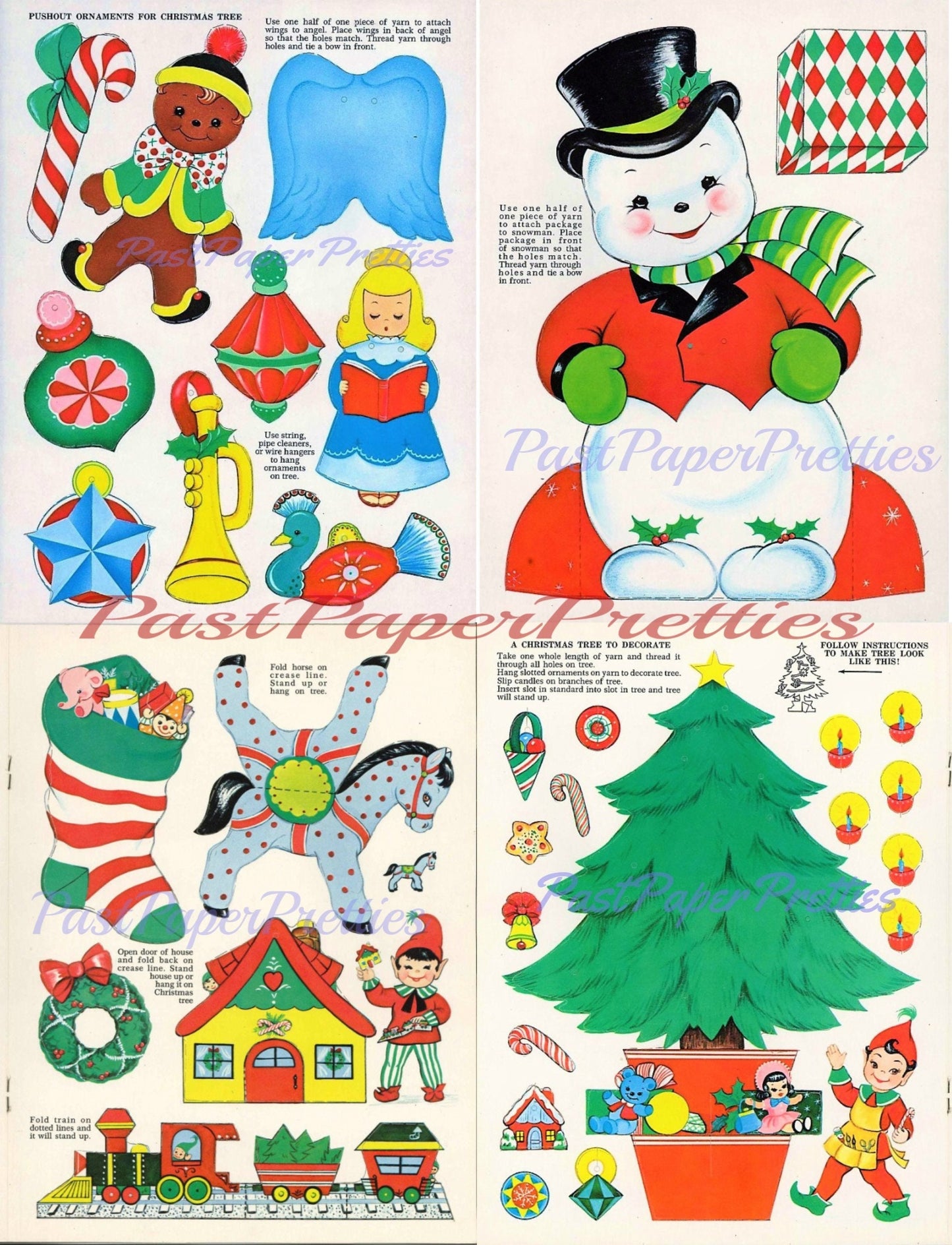 Vintage Merry Christmas Fun Push-Outs and Lace-Ups Ornaments Paper Dolls Printable PDF Instant Digital Download Retro 1960's Paper Crafts