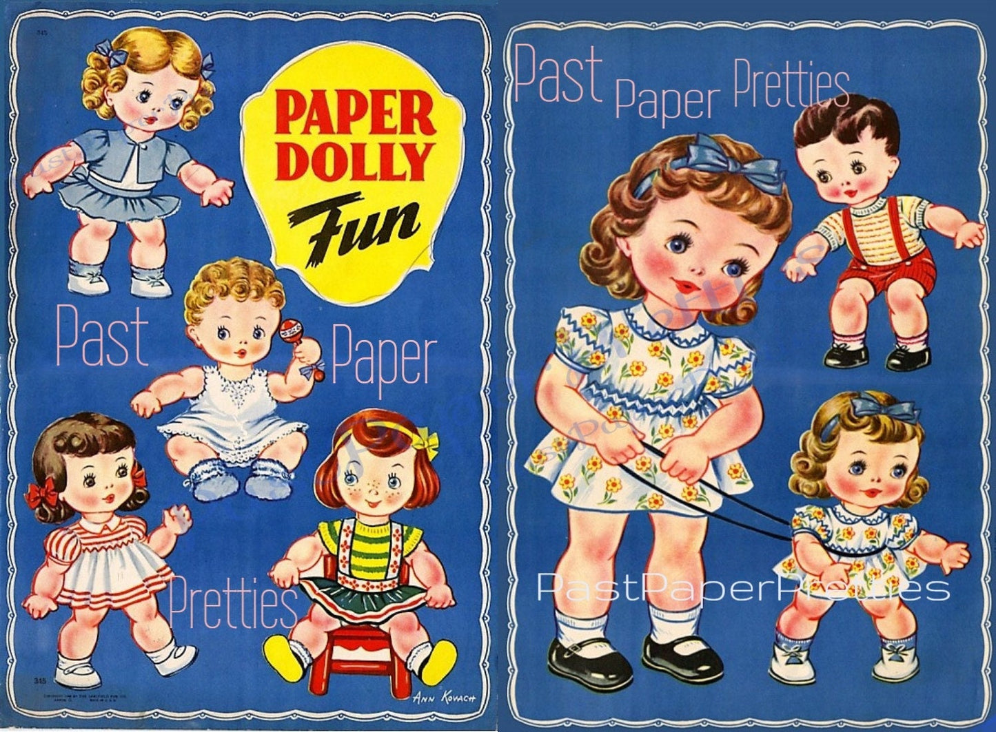 Vintage Paper Dolls Paper Dolly Fun c. 1944 Printable PDF Instant Digital Download Adorable Little Homemaker Girl and Her Dolls Clip Art