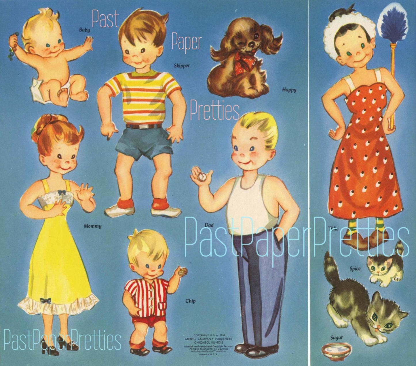 Vintage Paper Dolls The Little Family and Their Little House c. 1949 Printable Instant Digital Download Kitschy Cute People Playset