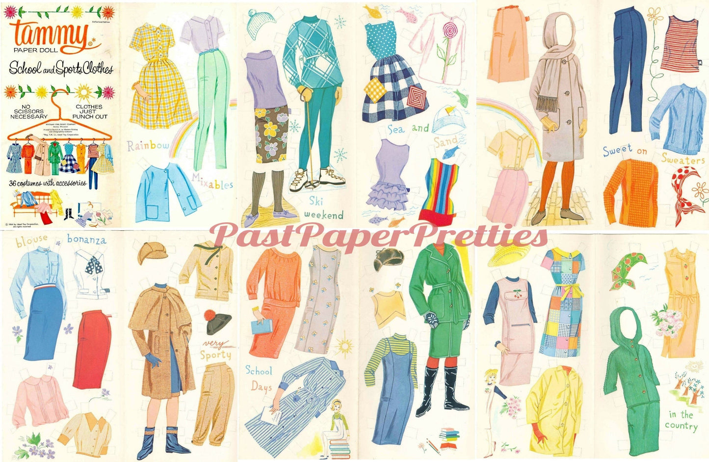 Vintage Paper Dolls Tammy School and Sports Clothes c. 1964 Printable PDF Instant Digital Download Childhood Toy Teen Fashion Doll Z1