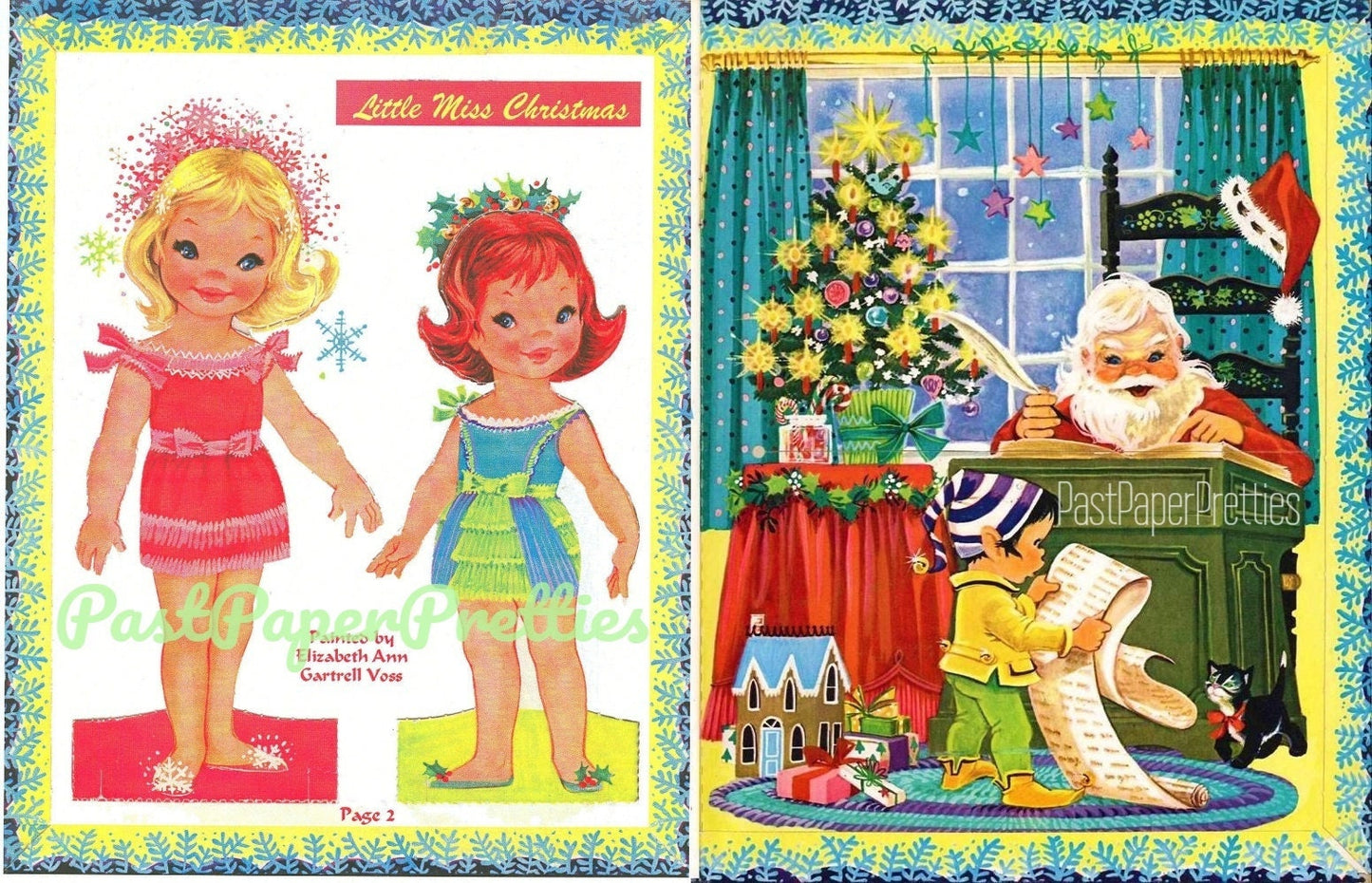 Vintage Paper Dolls Little Miss Christmas and Holly-Belle 1965 Printable PDF Instant Digital Download Kawaii Kitschy Cute Girls Clip Art