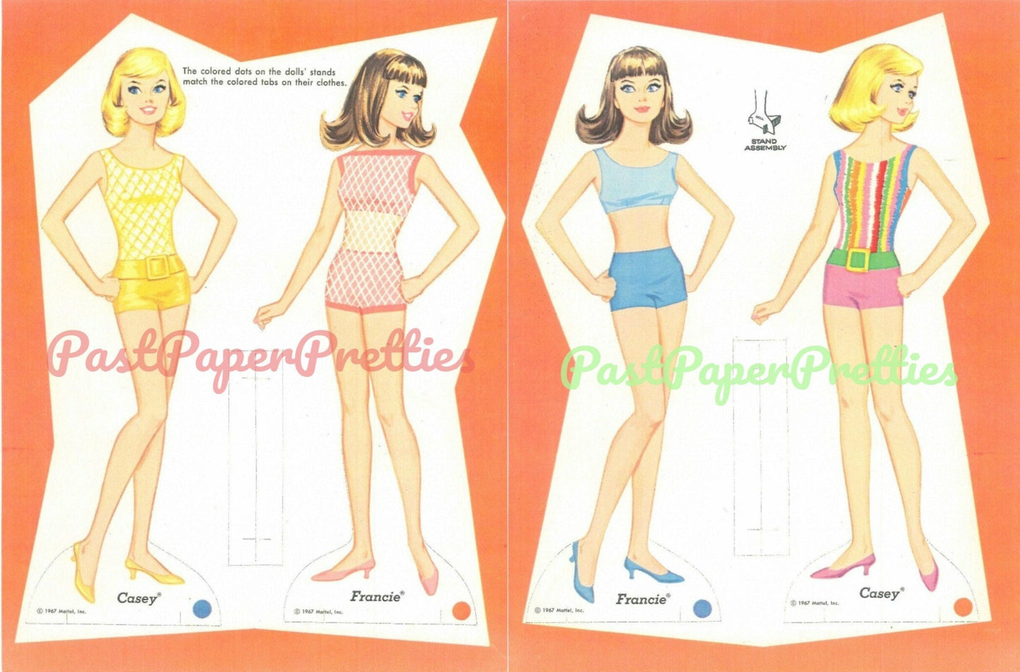 Vintage Paper Dolls Francie and Casey c. 1967 Printable PDF Instant Digital Download Cute Childhood Toys Fashion Dolls Clip Art Z1