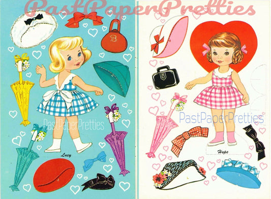 Vintage Paper Dolls Little Sweethearts 1960s Printable PDF Instant Digital Download 4 Cute Sweet Little Girls Polka Dot Gingham Clip Art