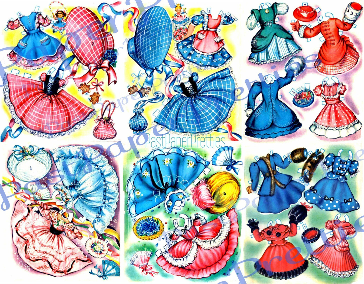 Vintage Paper Dolls Betty Blue and Patty Pink c. 1949 PDF Instant Digital Download Kitschy Cute Kawaii Girls Printable Clip Art