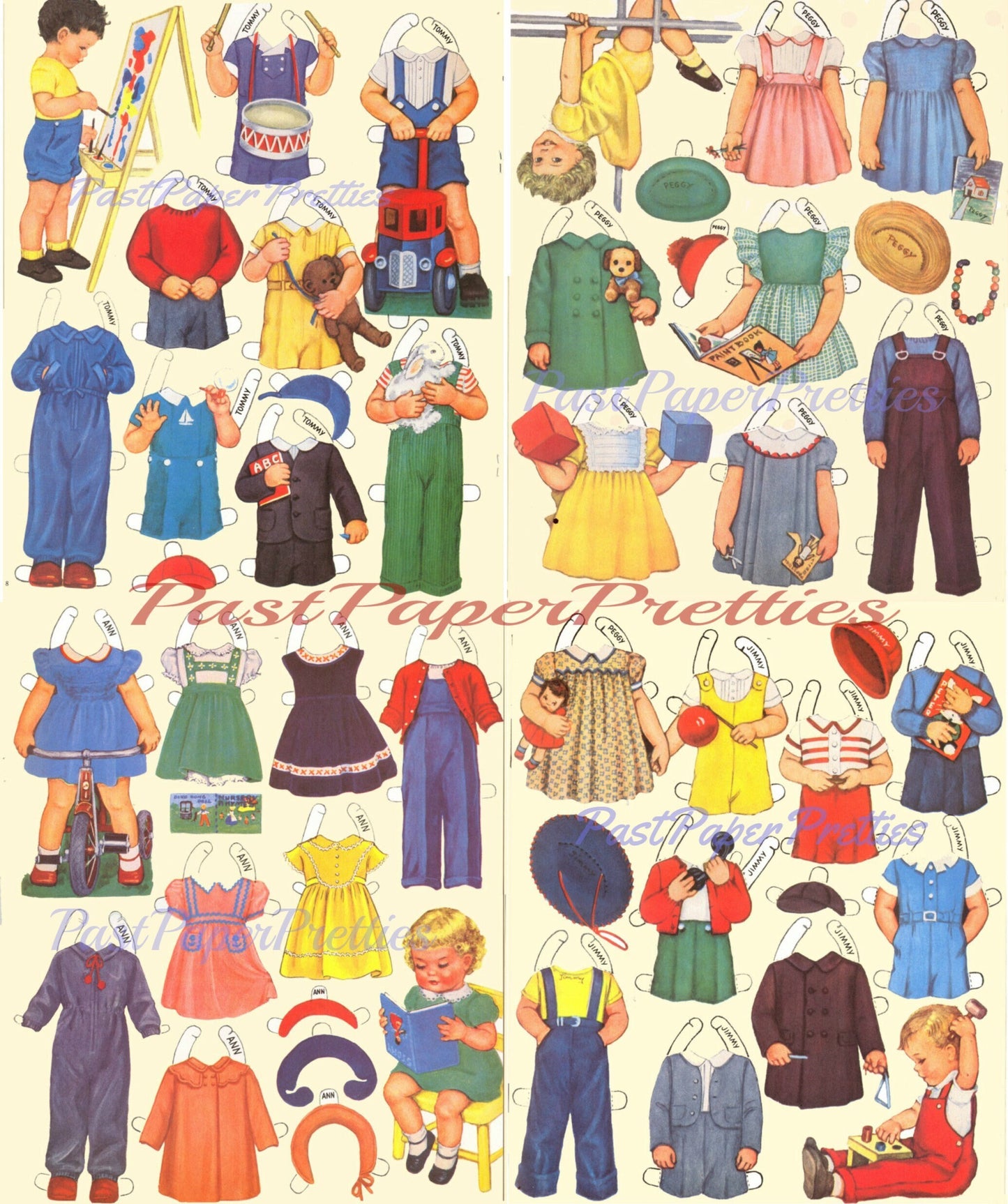 Vintage Paper Dolls Nursery School Dolls c. 1953 Cute Adorable Little School Children PDF Instant Digital Download Printable Kawaii Clipart