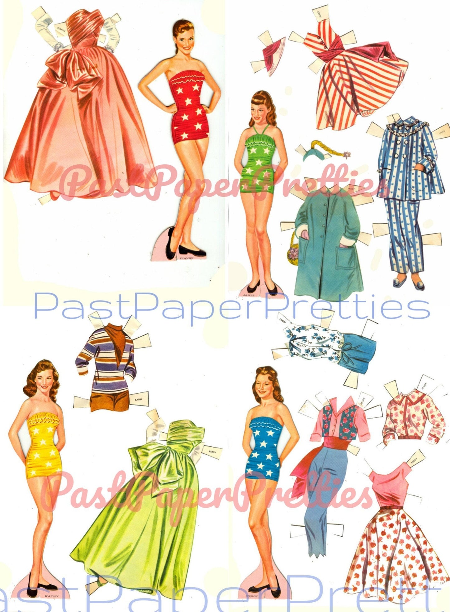 Vintage Paper Dolls The Lennon Sisters c. 1957 Printable PDF Instant Digital Download Famous Teenage Singers Clipart