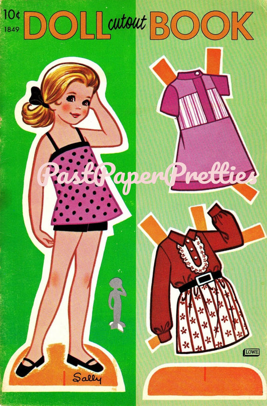 Vintage Paper Dolls Sally Doll Cutout Book c. 1960s Printable PDF Instant Digital Download Cute Little Girl Sixties Fashions Clip Art