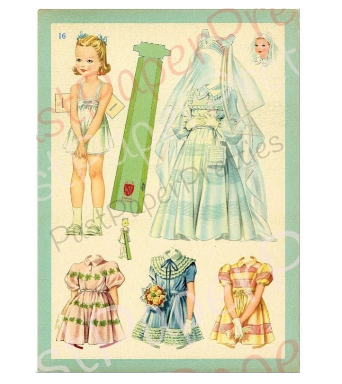 Vintage Italian Paper Dolls Little Catholic Girl First Communion c. 1939 Printable Collage Sheet Instant Digital Download Milan Italy