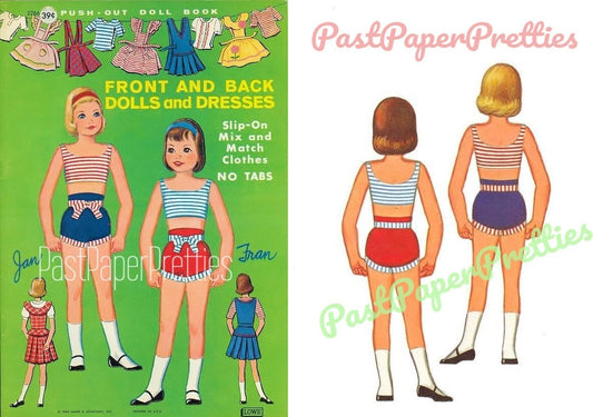 Vintage Paper Dolls Front and Back Dolls and Dresses c. 1964 Printable PDF Instant Digital Download 2 Cute Little Girls Jan & Fran Clip Art