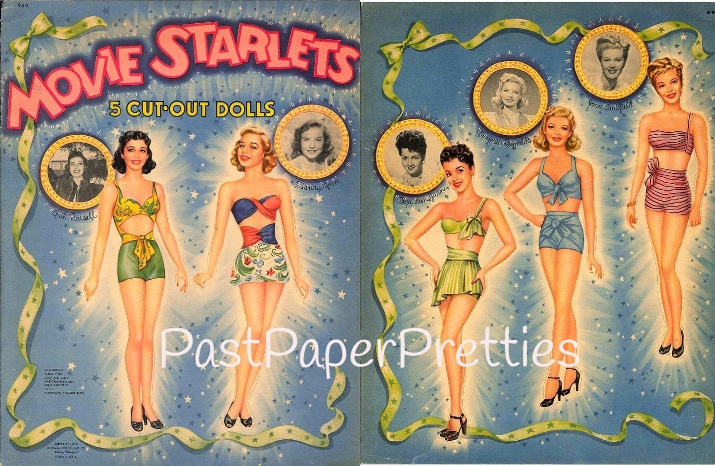 Vintage Paper Dolls Movie Starlets c. 1946 PDF Printable Instant Digital Download 5 Pretty Hollywood Star Movie Dolls Clip Art