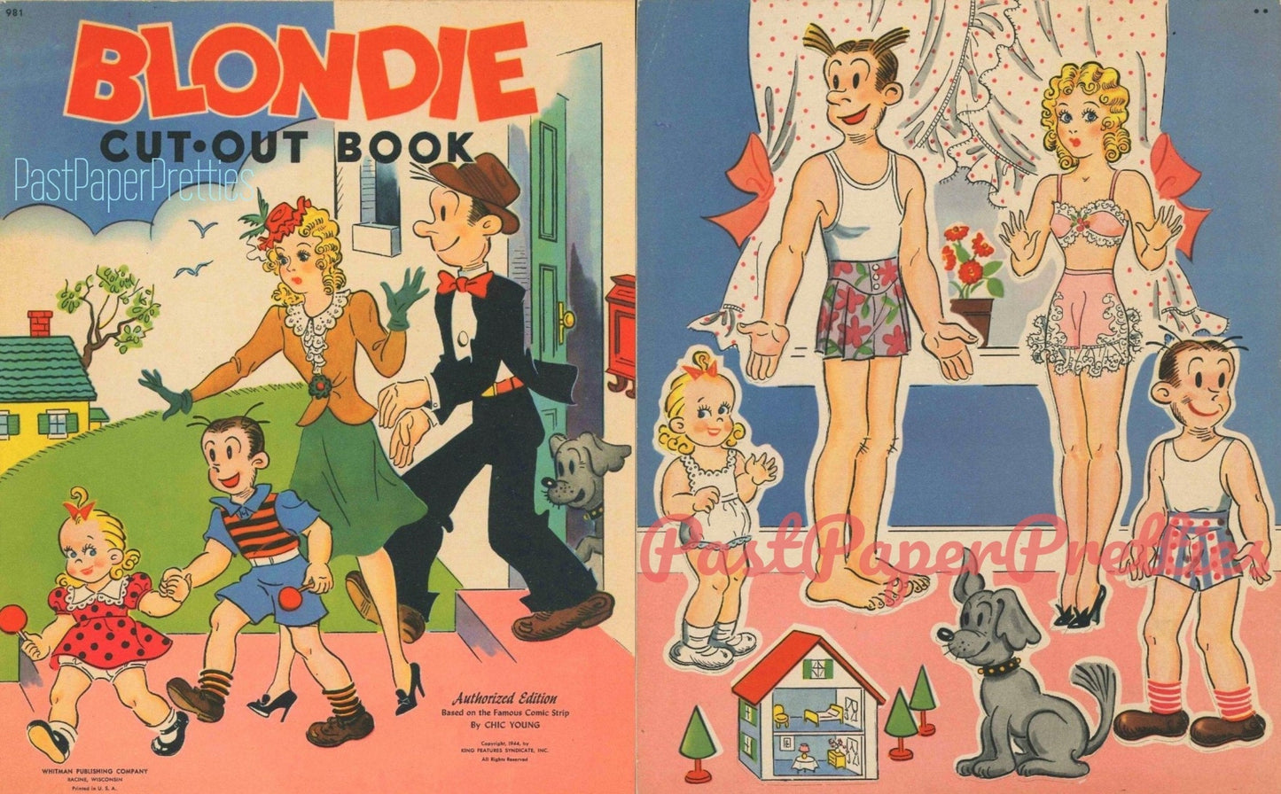 Vintage Paper Dolls Blondie Cut-Out Book c. 1944 Printable PDF Instant Digital Download Dagwood Bumstead Comic Strip Family Fun Clip Art 981