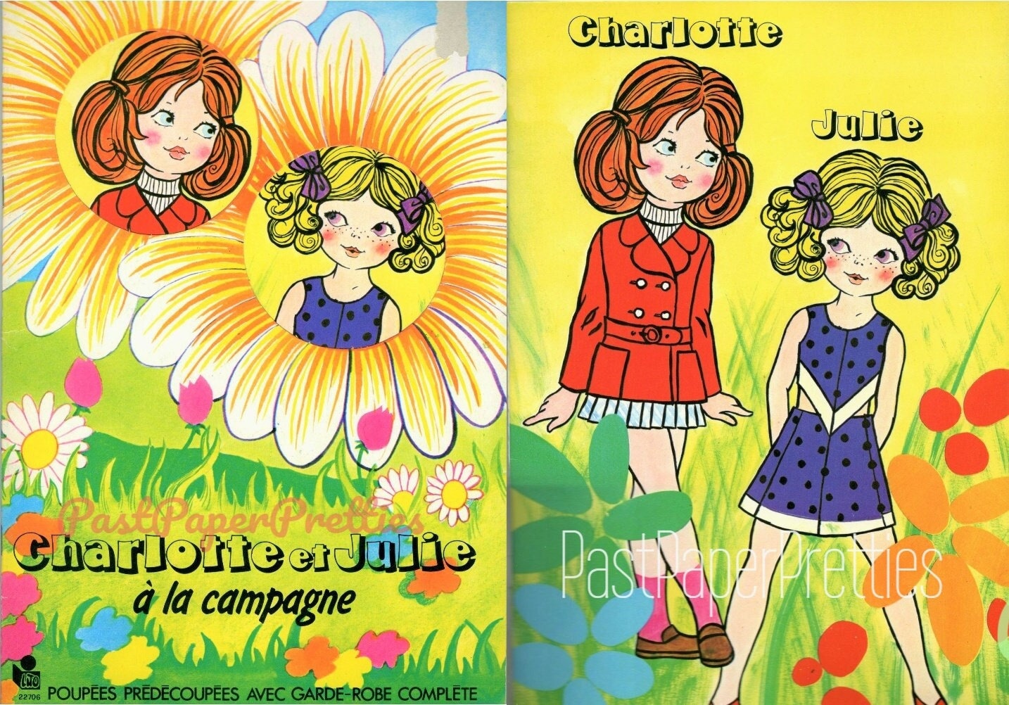 Vintage French Paper Dolls Charlotte et Julie c. 1970s Printable PDF Instant Digital Download Two Cute Kitsch Girls Friends Paris Clip Art