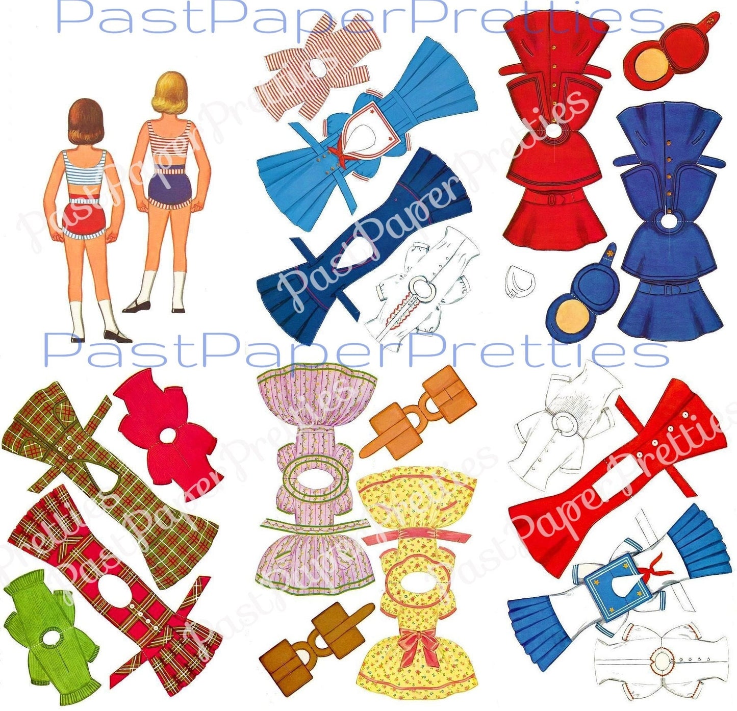 Vintage Paper Dolls Front and Back Dolls and Dresses c. 1964 Printable PDF Instant Digital Download 2 Cute Little Girls Jan & Fran Clip Art