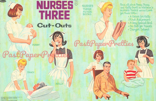 Vintage Paper Dolls Nurses Three Cut-Outs c. 1963 Printable Instant Digital Download 3 Pretty Hospital Nurses Clip Art