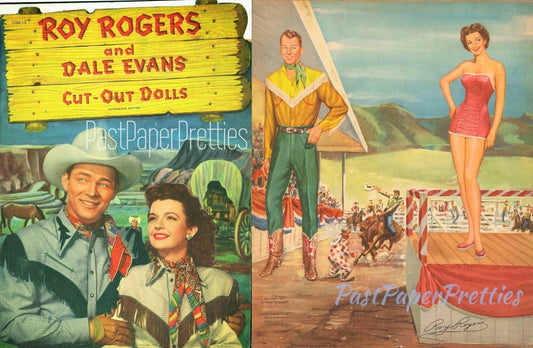 Vintage Paper Dolls Roy Rogers and Dale Evans Movie Stars c. 1950 Printable PDF Instant Digital Download Western Dolls and Outfits Clip Art