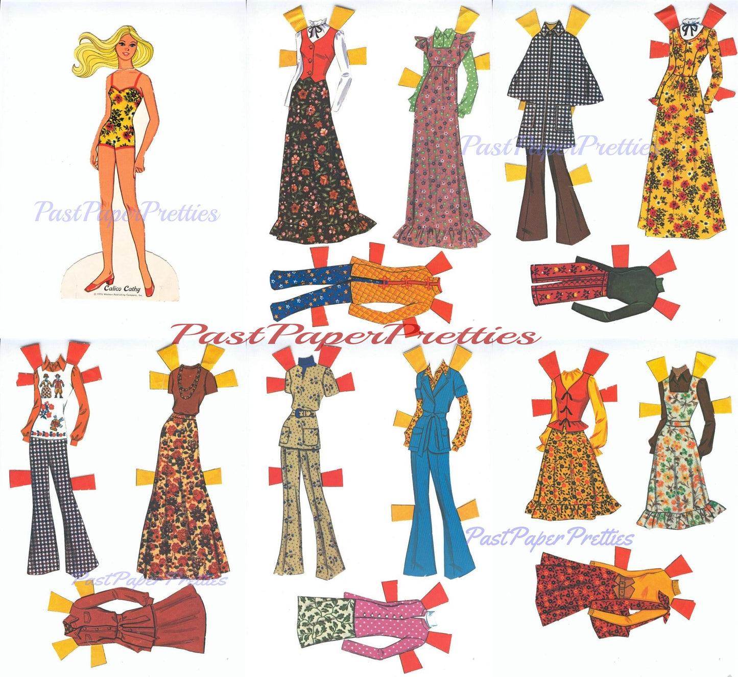 Vintage Paper Dolls Calico Cathy Retro Fashion Doll c. 1976 Printable PDF Instant Digital Download Cute Childhood Toy Doll Clip Art Z1