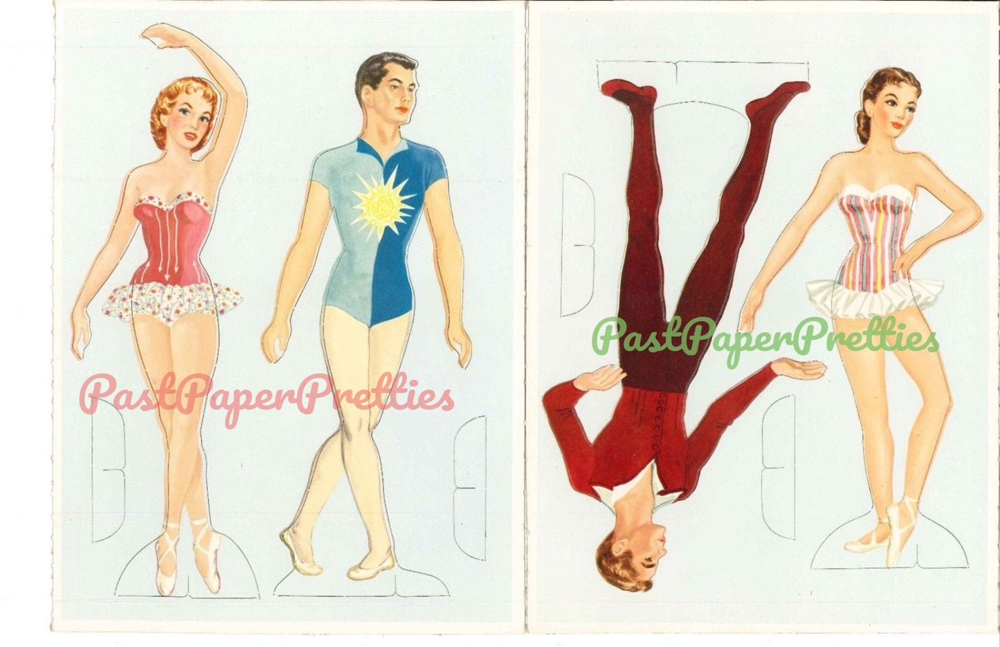 Vintage Paper Dolls Ballet Dolls c. 1957 PDF Printable Instant Digital Download 4 Girl Boy Dancer Dolls Ballet School Clip Art