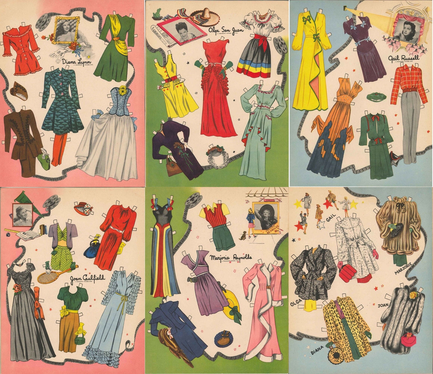 Vintage Paper Dolls Movie Starlets c. 1946 PDF Printable Instant Digital Download 5 Pretty Hollywood Star Movie Dolls Clip Art