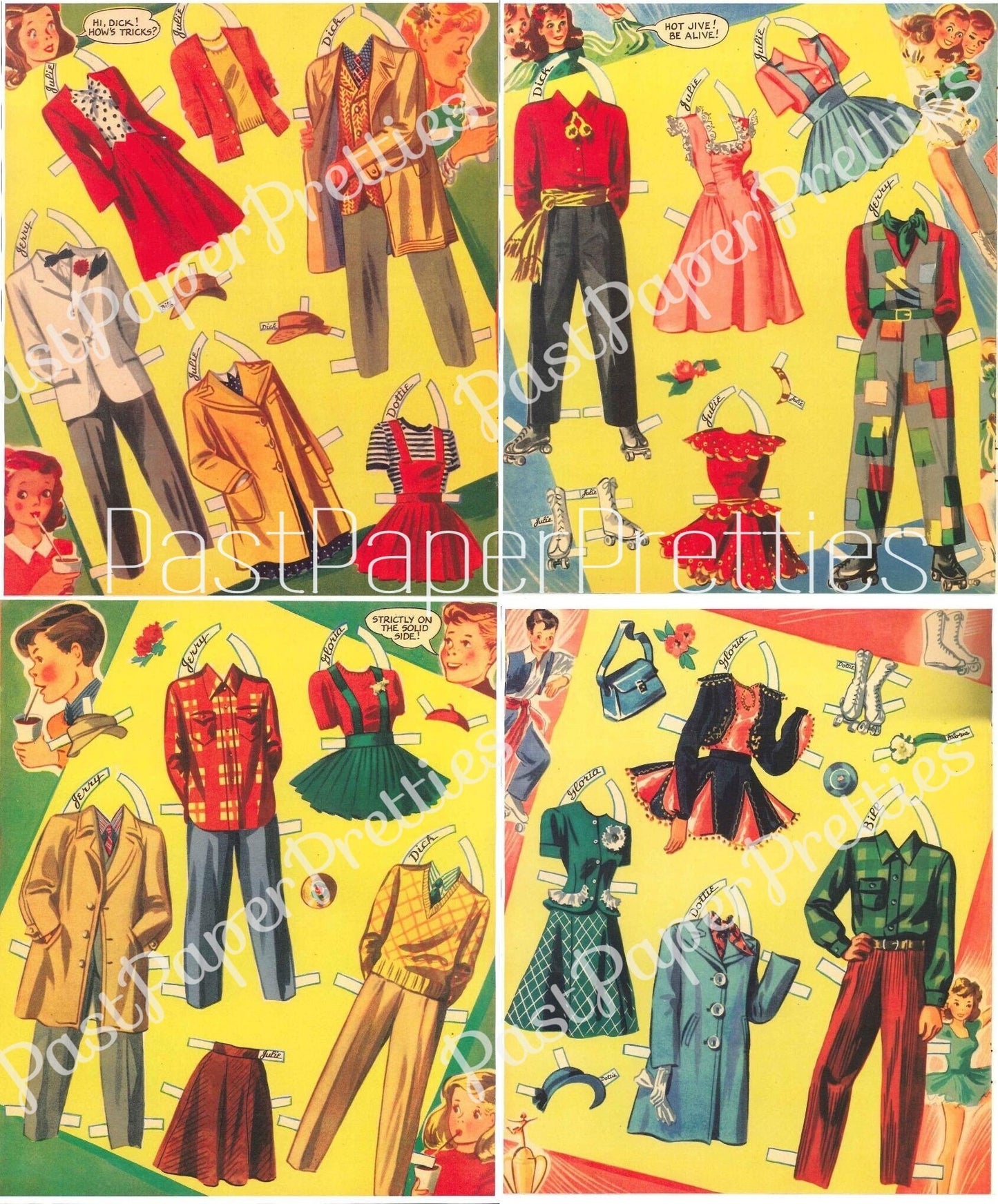 Vintage Paper Dolls Roller Rhythm 1944 Roller Skating Teens Printable PDF Instant Digital Download 6 Teenager Friends Clip Art