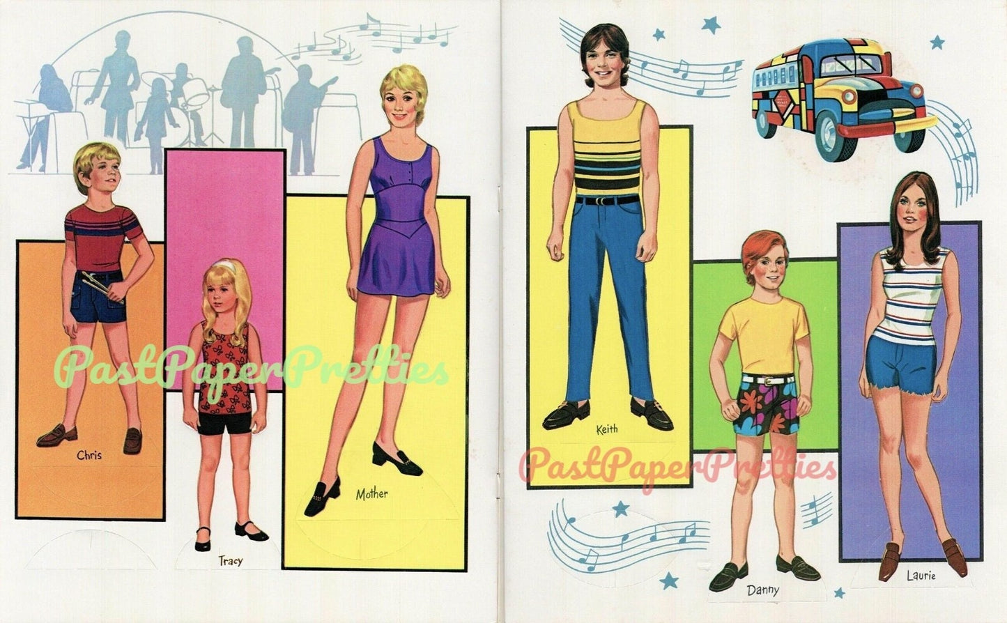 Vintage Paper Dolls Set The Partridge Family c. 1973 Printable PDF Instant Digital Download Retro 70s TV Show Musical Family Clip Art