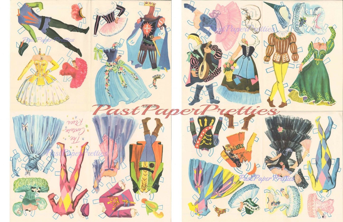 Vintage Paper Dolls Ballet Dolls c. 1957 PDF Printable Instant Digital Download 4 Girl Boy Dancer Dolls Ballet School Clip Art