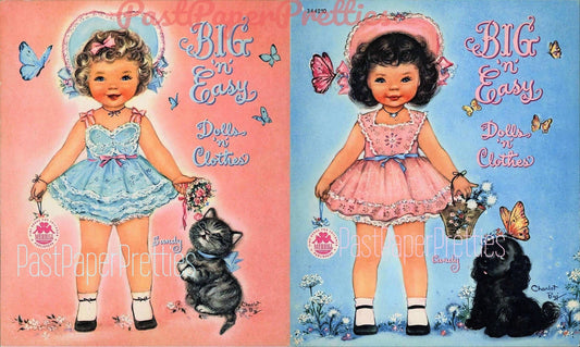 Vintage Paper Dolls Big 'n' Easy Darling Kitschy Cute Little Girls & Pets c. 1949 PDF Printable Instant Digital Download Adorable Clip Art