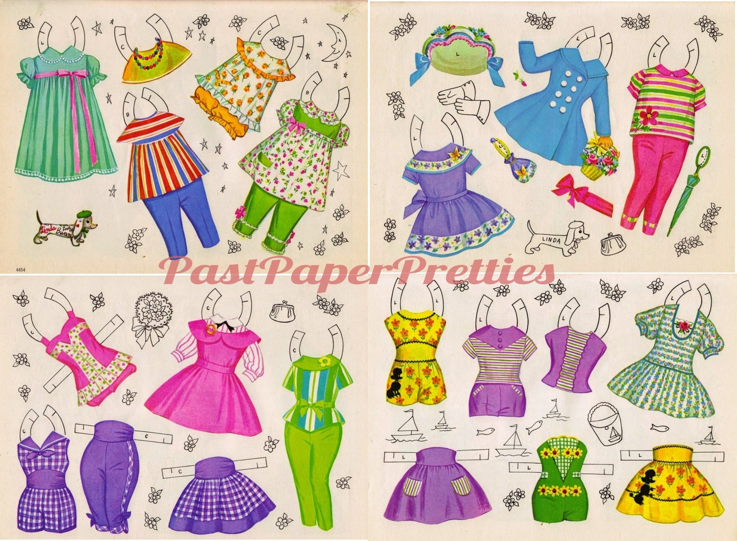 Vintage Paper Dolls Bright Eyes c. 1960s Printable PDF Instant Digital Download 3 Kitsch Cute Kawaii Girls & Clothes Clip Art