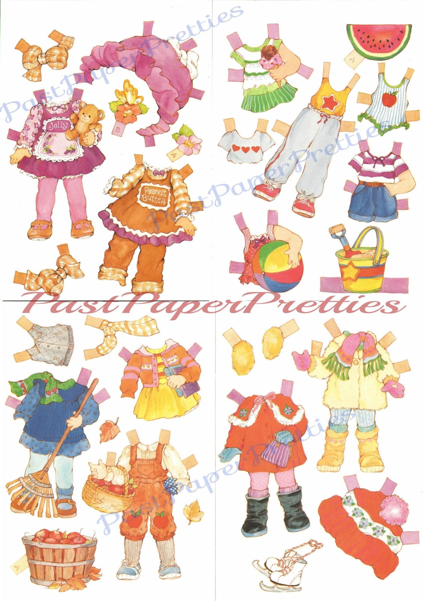 Vintage Paper Dolls Peanut Butter and Jelly c. 1984 Printable PDF Instant Digital Download Retro 80s Childhood Toy Dolls Clip Art