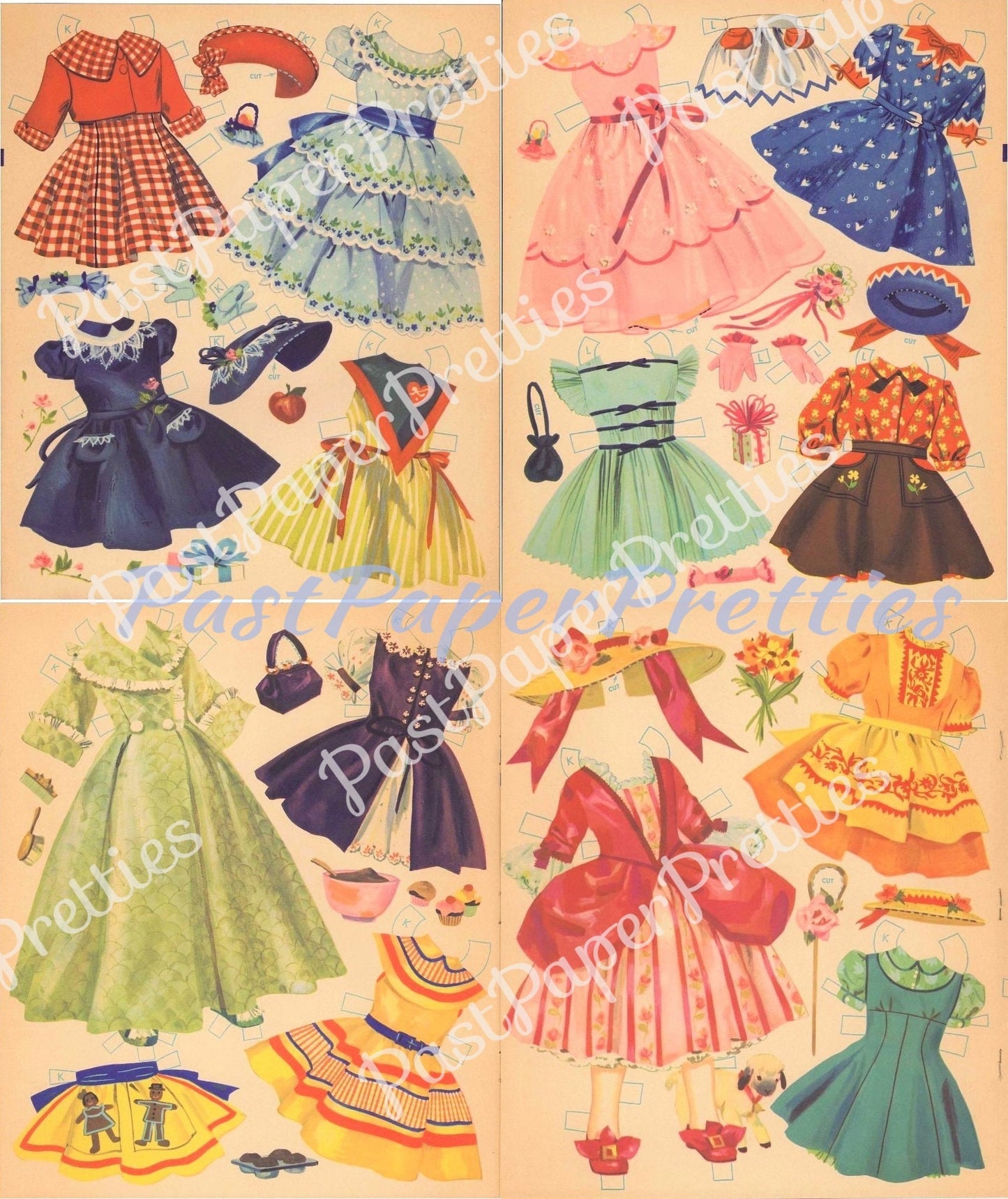 Vintage Paper Dolls Kitty Goes to Kindergarten c. 1956 Printable PDF Instant Digital Download Little School Girls & Boy Clipart