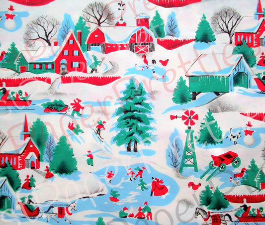 Vintage Printable Christmas Gift Wrap Holiday Village Winter Scene Wrapping Paper Instant Digital Download Home for The Holidays Clip Art