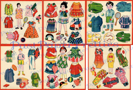 Vintage Printable Antique Japanese Paper Dolls Collage Sheets Paper Toys c. 1930s PDF Instant Digital Download Cut Out Dolls Made In Japan