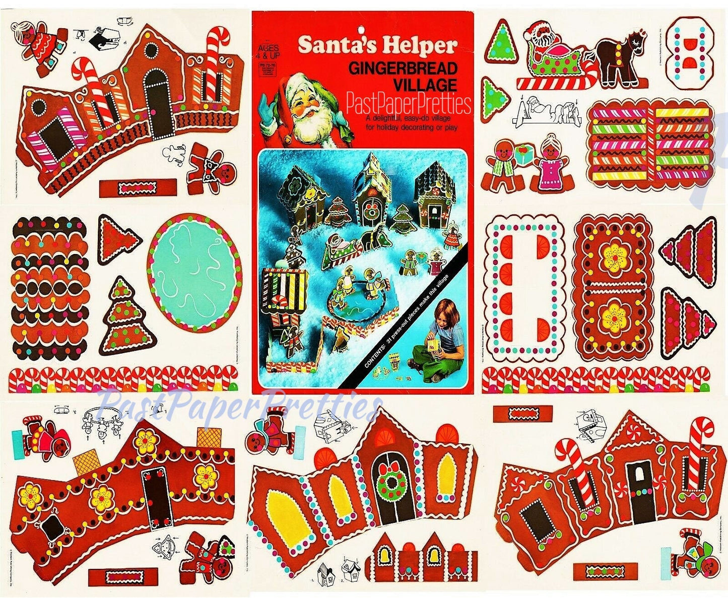 Vintage Printable Santas Helper Gingerbread Village Houses Playset Book c. 1977 PDF Instant Digital Download Retro Christmas Paper Craft